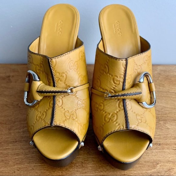 Gucci | Leather Platform Wooden GG Horsebit Mules - Picture 4 of 16